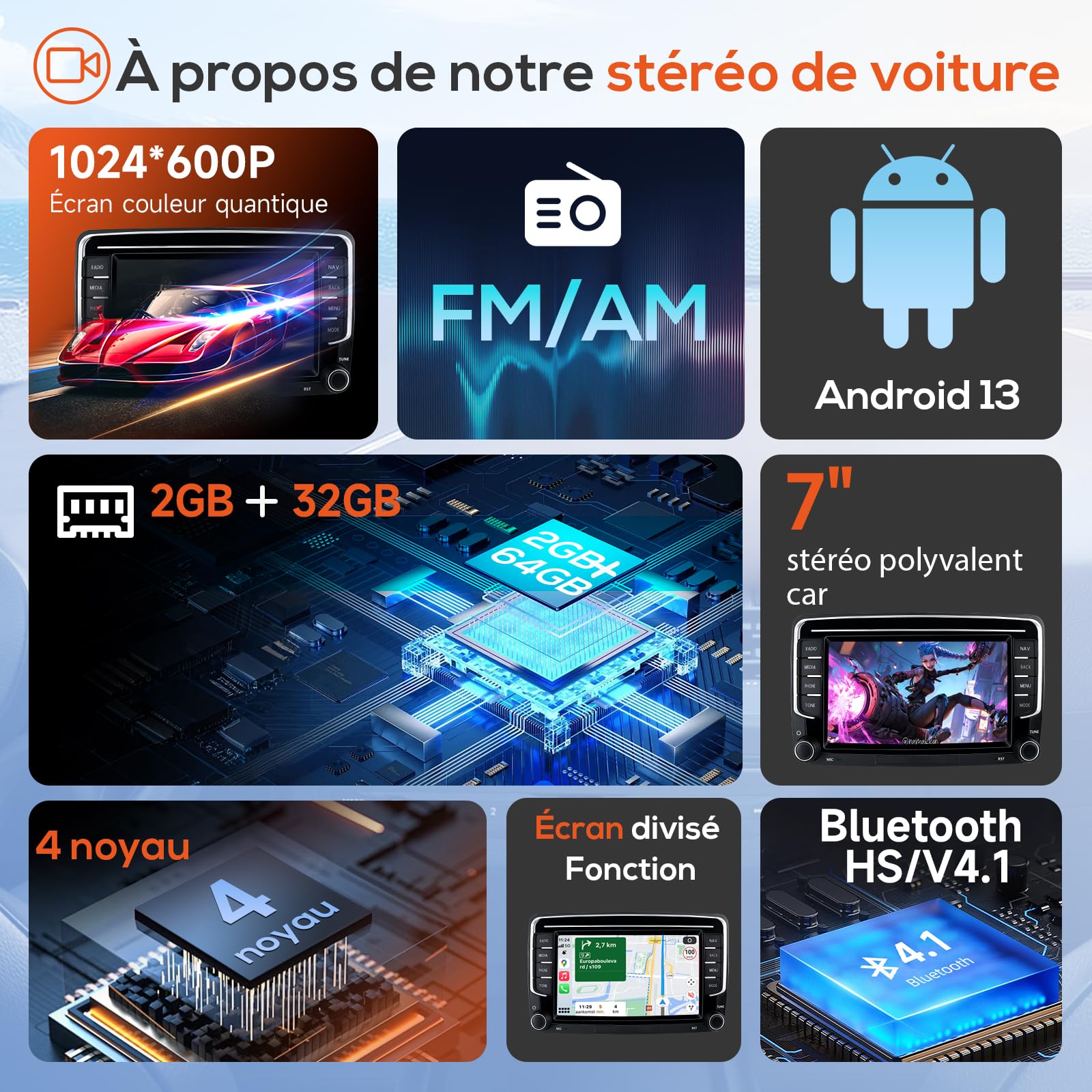 Haudio 2 Din Autoradio avec Apple CarPlay et Android Auto Sans Fil, Écran de Voiture 7 Pouces avec Canbus,Bluetooth,Mirror Link, FM/AM/RDS/SWC Autostereo pour VW Golf 6, Passat,Polo,Tiguan,Jetta&Skoda