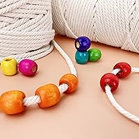 Vista 6 de 50 cuentas de madera con agujero grande para manualidades y macramé de 17 mm x 14 mm, cuentas de barril para el cabello con agujero grande de 8 mm