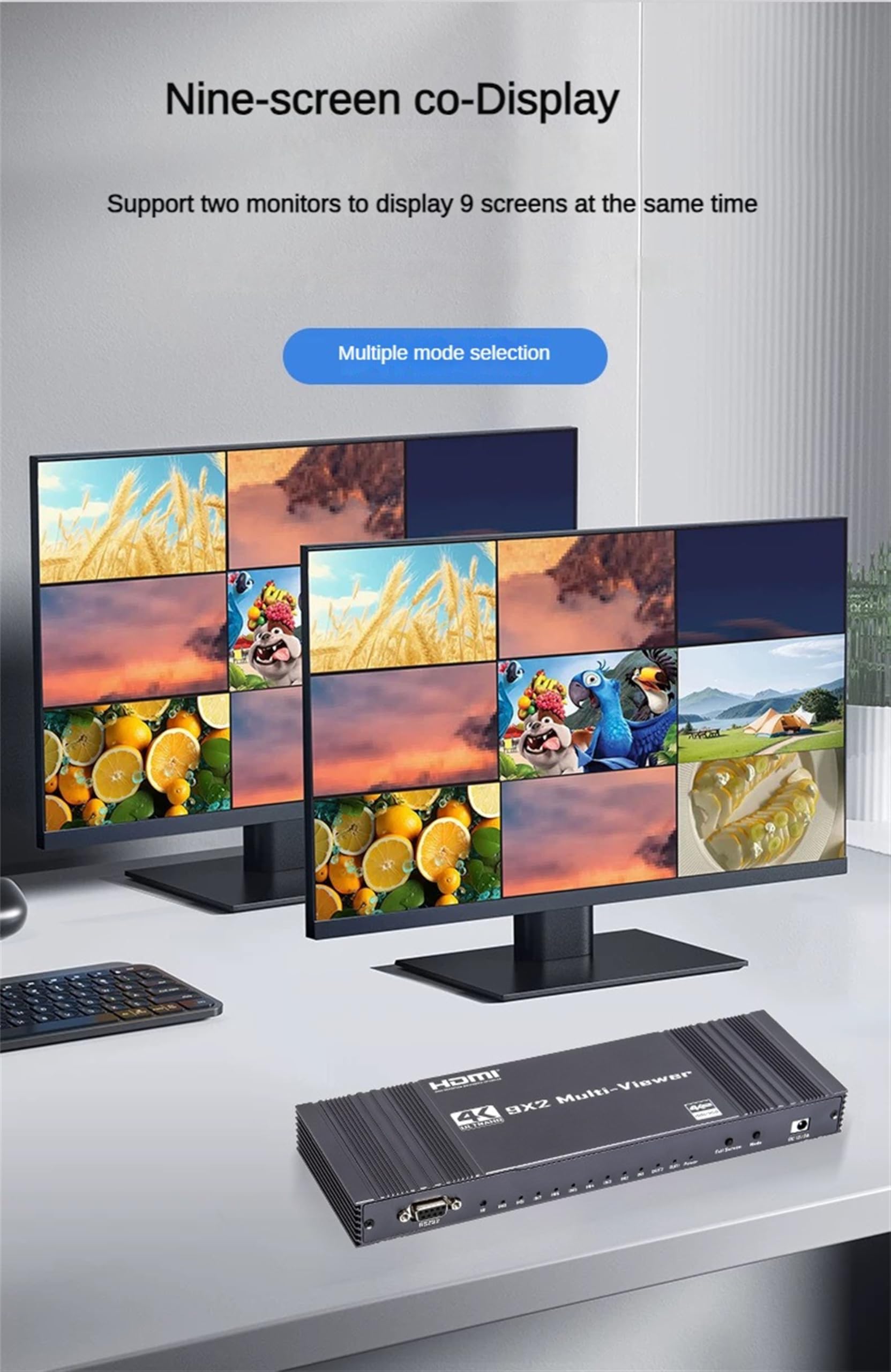 Interruttore multiviewer HDMI 9x2, multiviewer compatibile senza interruzioni, multiviewer in tempo reale 4K30Hz HDMI a 9 schermi, splitter schermo, adattatore di commutazione 9 ingressi 2 uscite