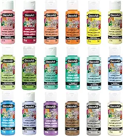 DecoArt Crafter's Conjunto de tintas pastéis acrílicas, 18 (59 ml/59 ml) cores sortidas de acabamento fosco, tinta acrílica DIY para artes e artesanato, 36 ml (pacote com 1)