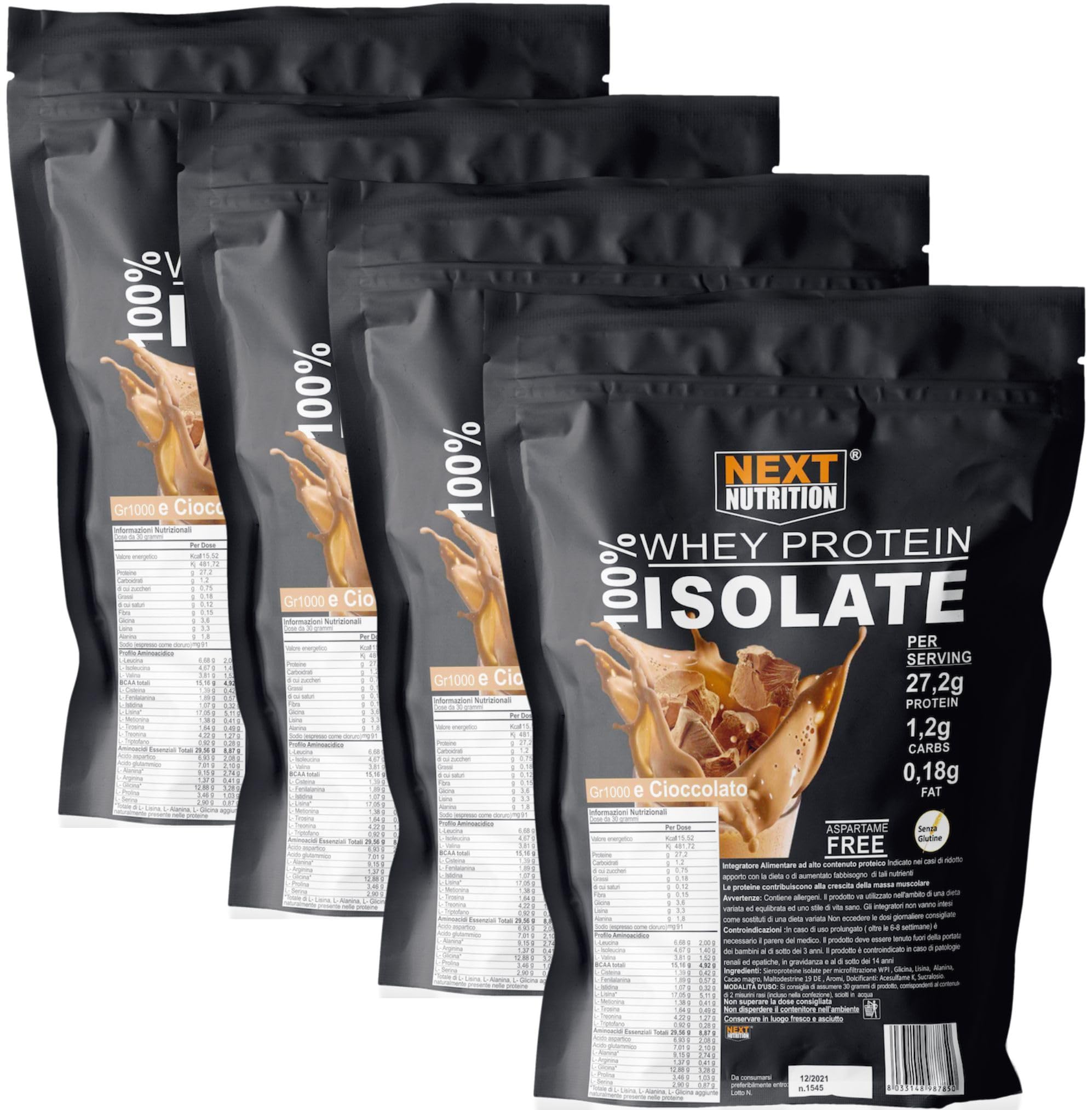 Next Proteine in Polvere Isolate Whey - 4kg Cacao - Integratori Palestra per il Recupero e l'Aumento di Massa Muscolare - 100% Proteine Isolate - Proteine Whey Isolate Prodotte in Italia