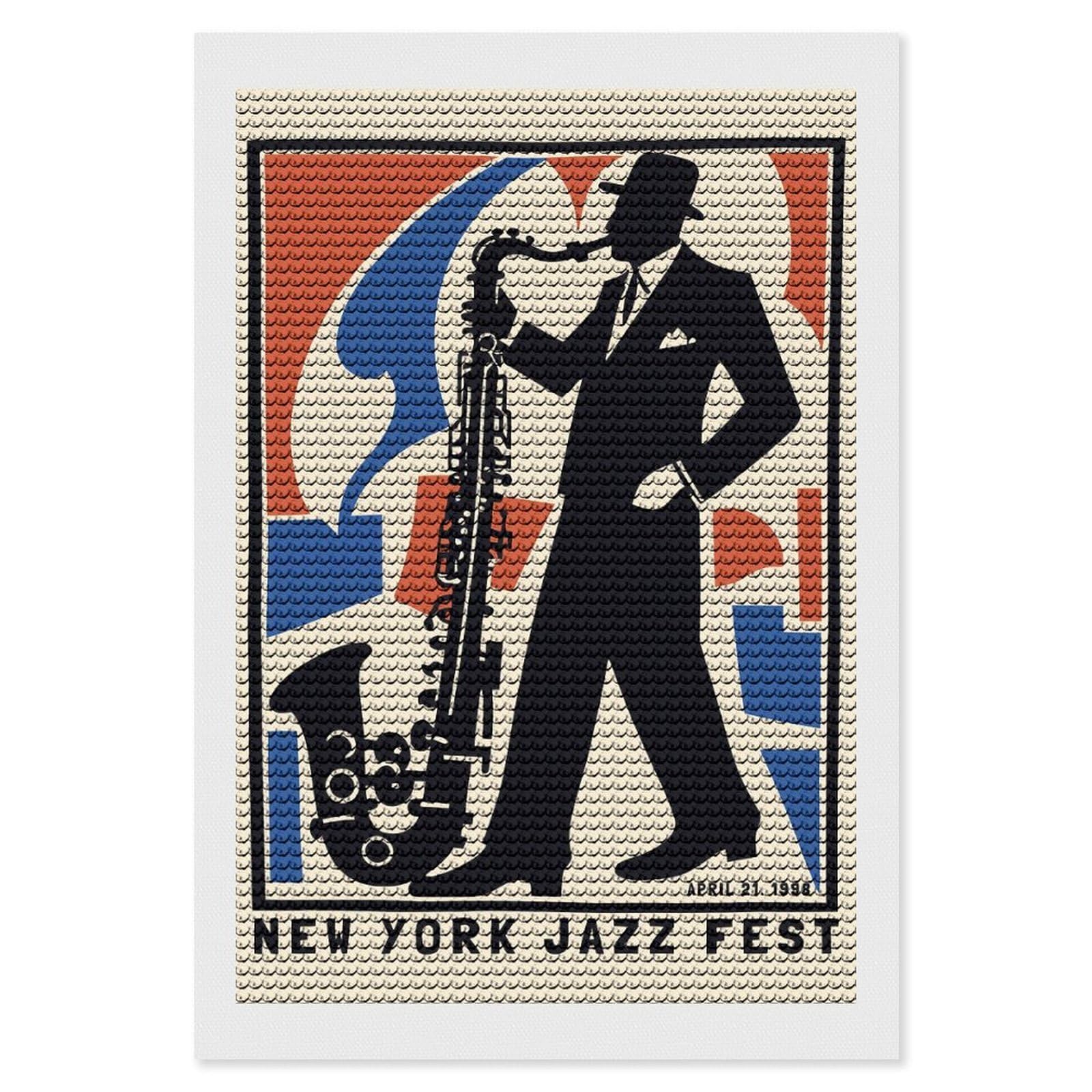 Junmoney New York Jazz Fest Diamond Painting Canvas Set 8"x12", for Beginners, Complete Accessories, Christmas Gift, Modern Decor