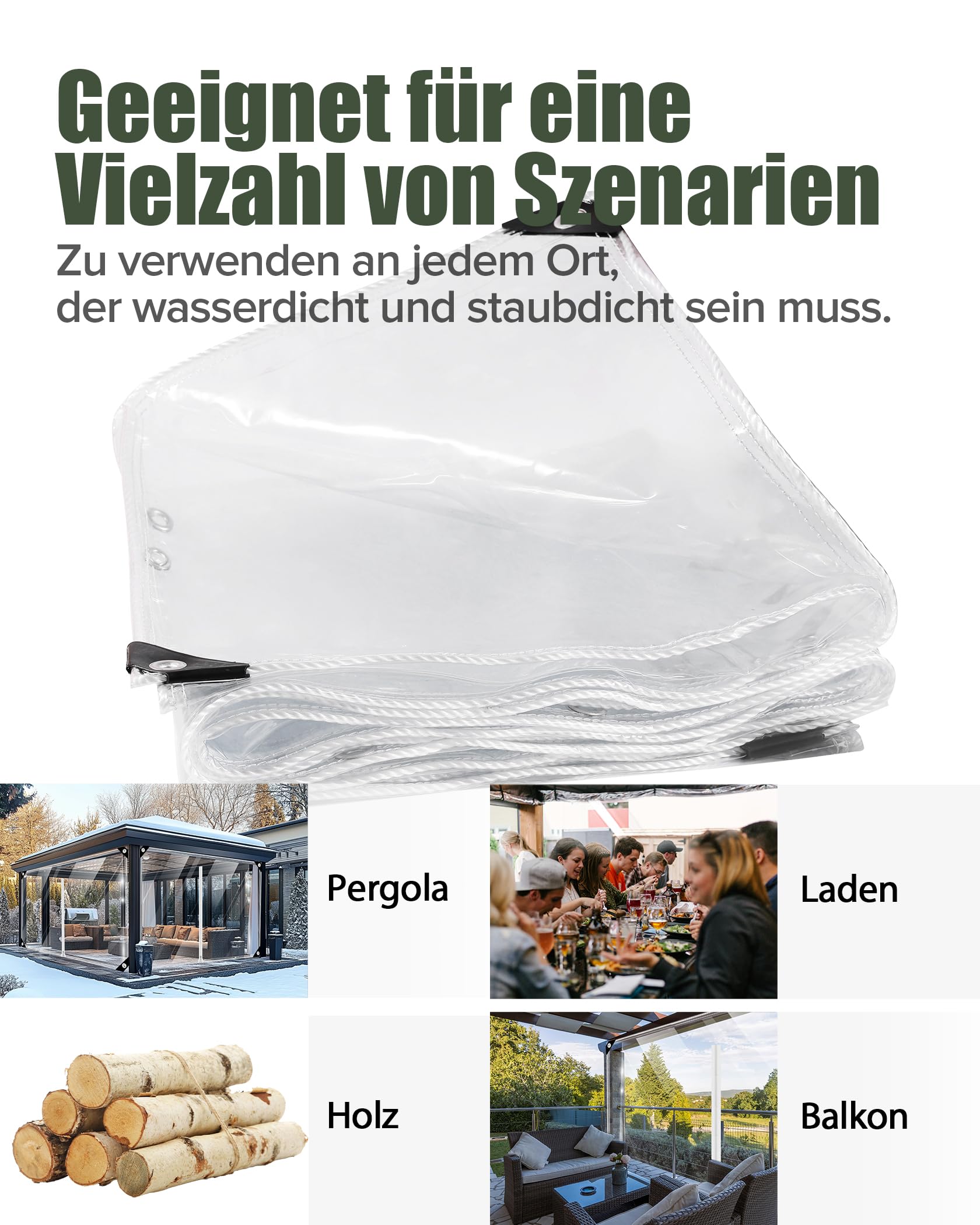 Ezcasch 2 x 2,5 m, transparant zeil met ringen, 420 g/m², transparant