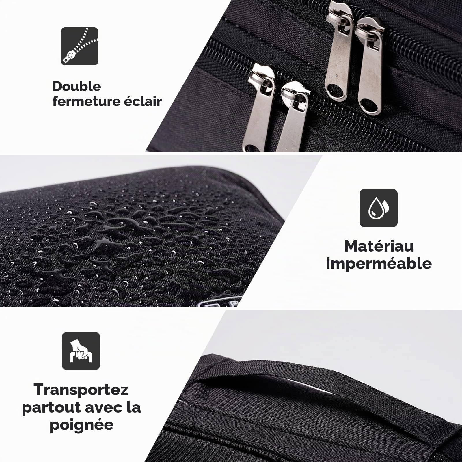 OrgaWise Sac Électronique Multifonctionnel Portable Étanche pour Tablette, Disque Dur, Chargeur (Noir, 3 Couches)