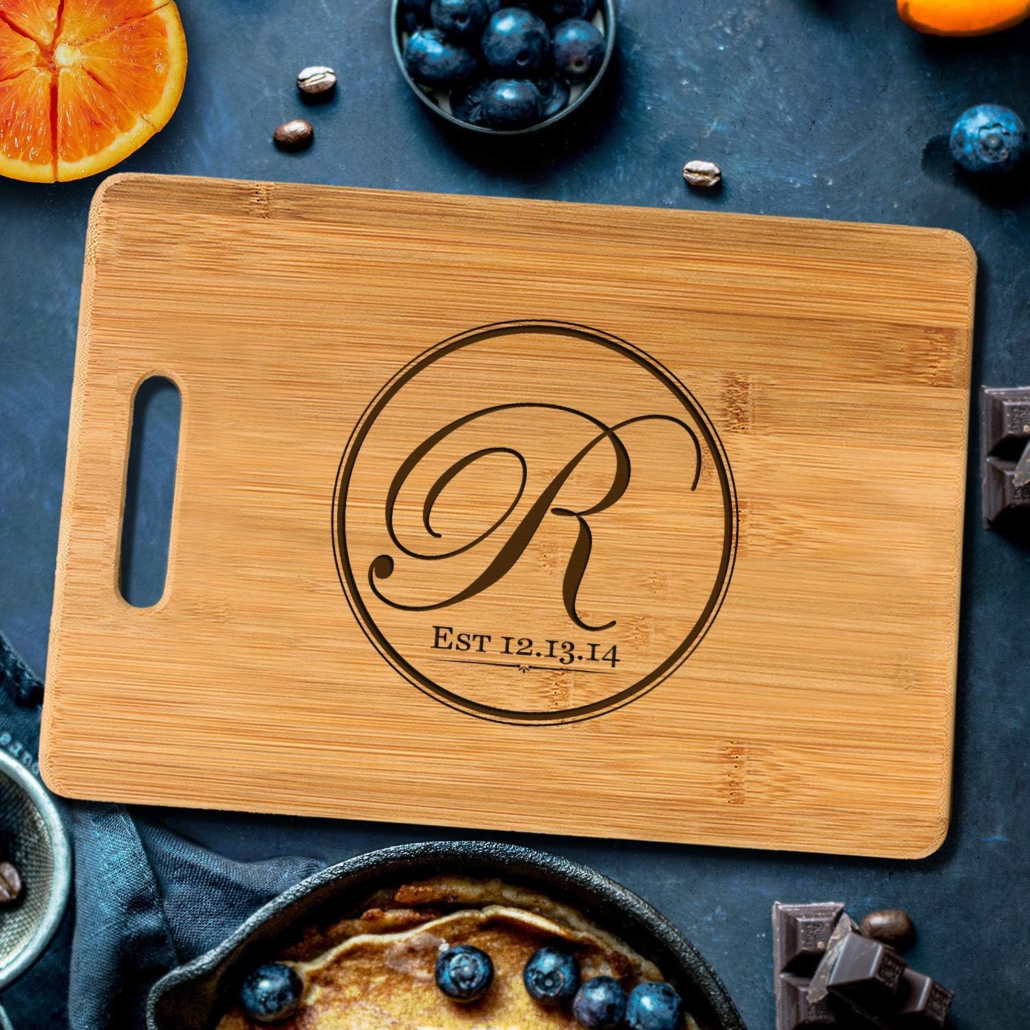 Personalized Cutting Board Engraved Chopping Board Handle Circle Initial Family
