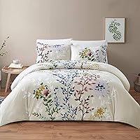 Vista 1 de Style Quarters Dahlia Lane - Juego de funda de edredón de 3 piezas, tallos florales multicolor con siluetas de hojas blancas, 100% algodón, lavable