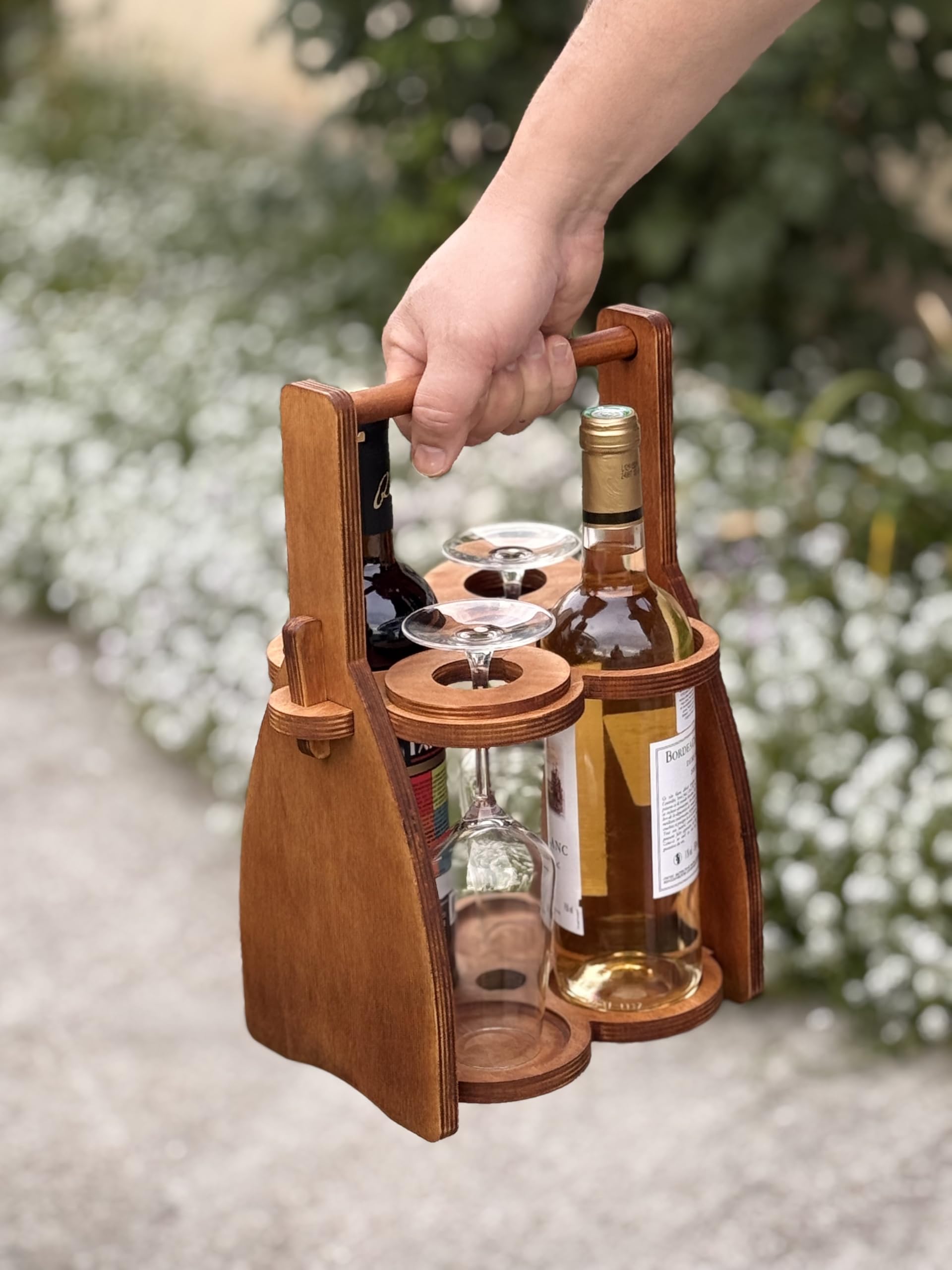 Weinflaschenhalter aus Holz – Bierträger – Trink-Schreibtisch-Zubehör – Wein-Organizer für Herren – Glas-Tablett-Halter – Weinaufbewahrungsständer – Getränkehalter für Bier, für Wein