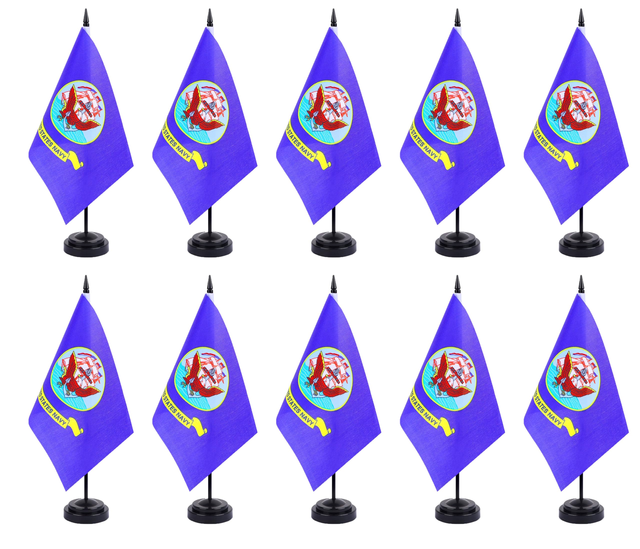 ZXvZYT Navy Flag Banner USA Navy Desk Flag Set Small Mini Military Office Table Stick Flags with 12" Solid Pole Black Stand Base Decorations (12 Pack)