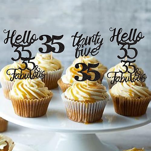Miniatura 116 de 24 piezas de decoraciones oficiales para cupcakes de cumpleaños número 13 Hello 13 Thirteen Cupcake Picks 13th Birthday Cake Decor Supplies Black