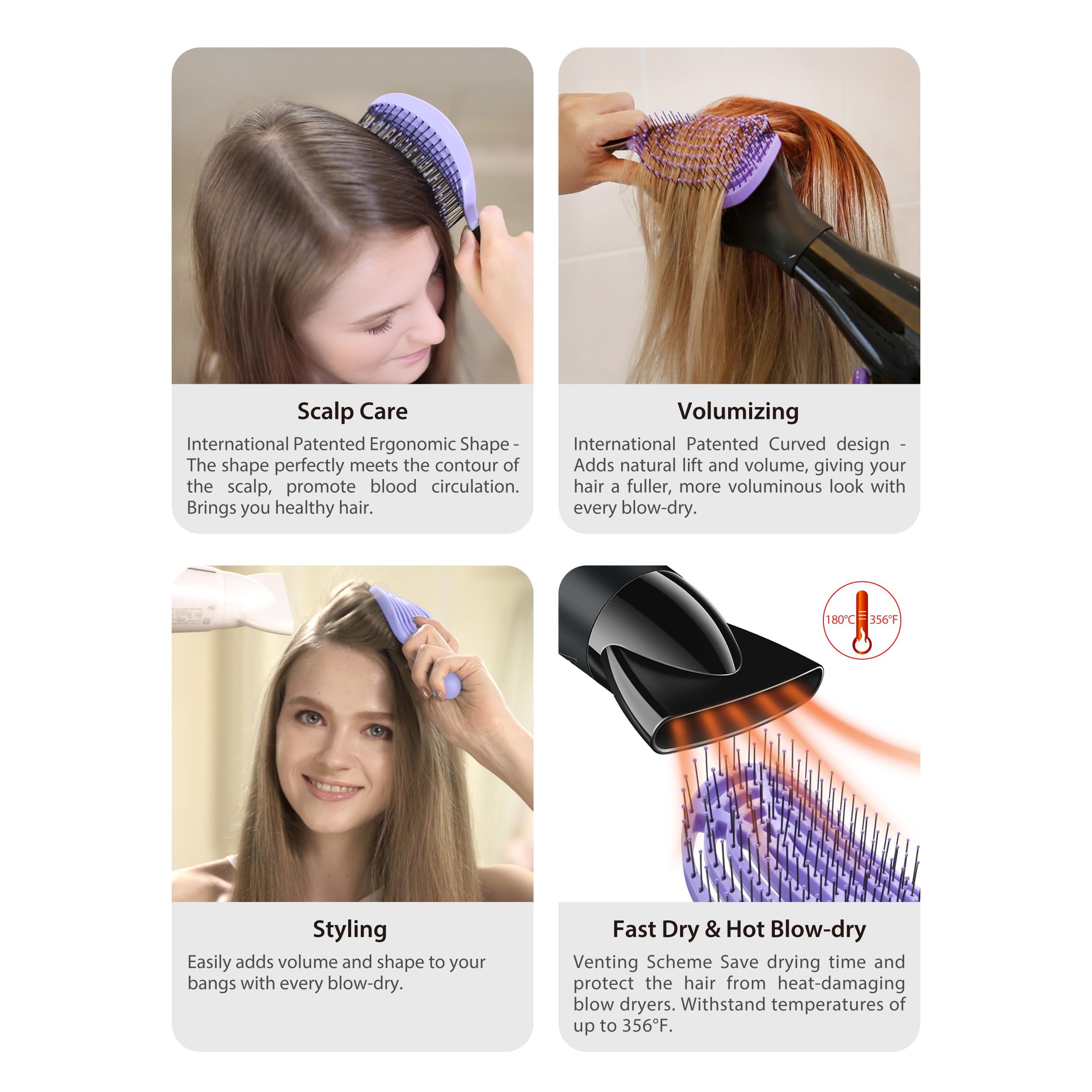 NuWay® DoubleC® - Cepillo desenredante para el cabello, el cepillo original para el cuidado del cuero cabelludo para el hogar, cepillo patentado de doble curvo para desenredar suavemente, peinado de