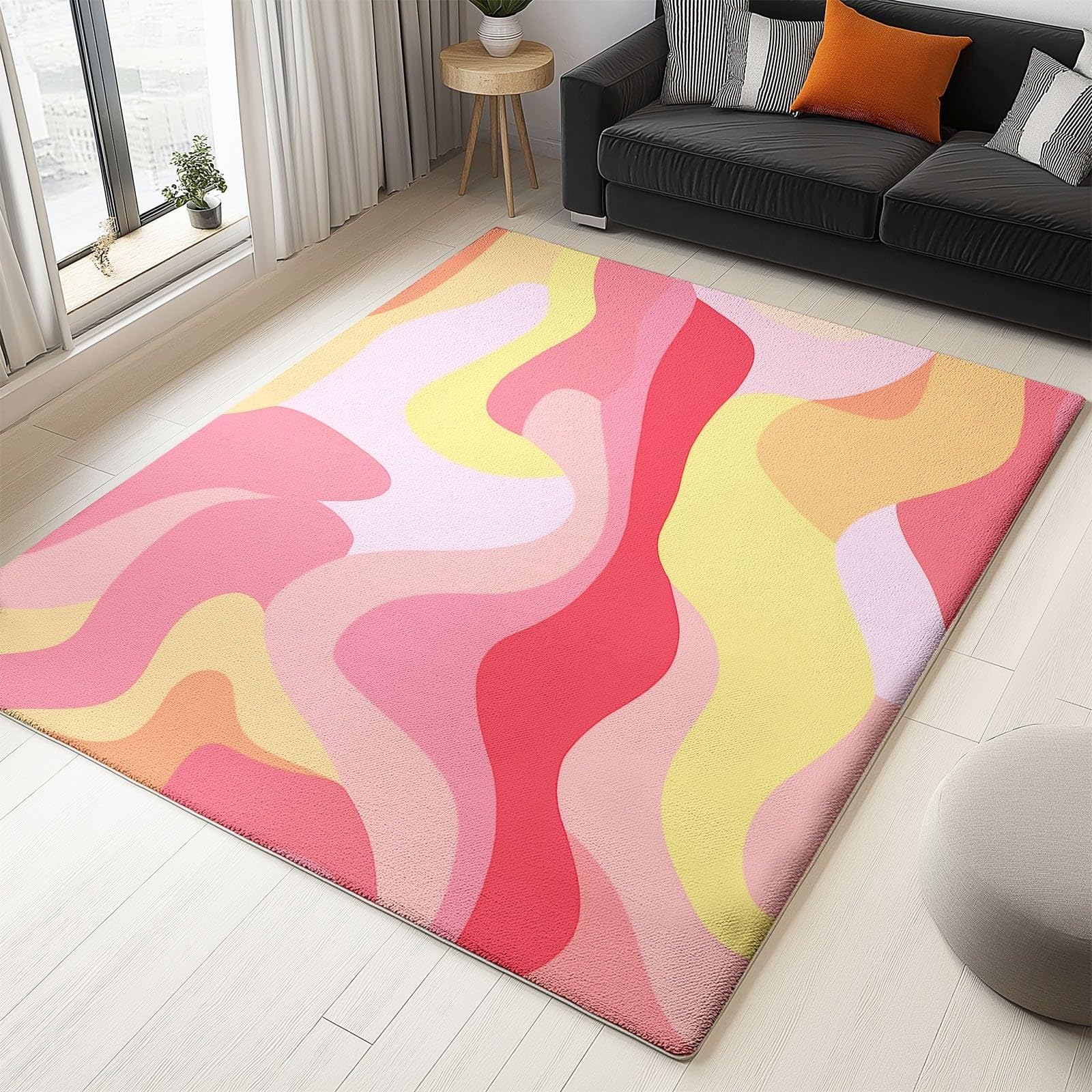 Tapis de salon abstrait lavable et antidérapant pour une décoration moderne