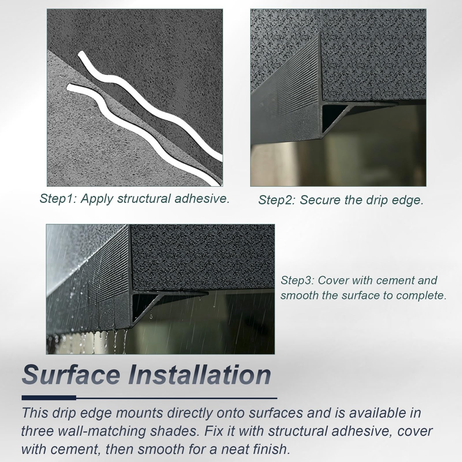 Perfil Goteron Exterior Perfil de Aluminio con Borde de Goteo Ensanchado para Balcones Adosados ​​a La Pared; Canaliza El Agua de Lluvia y Evita Manchas La Fachada(White,6pcs)