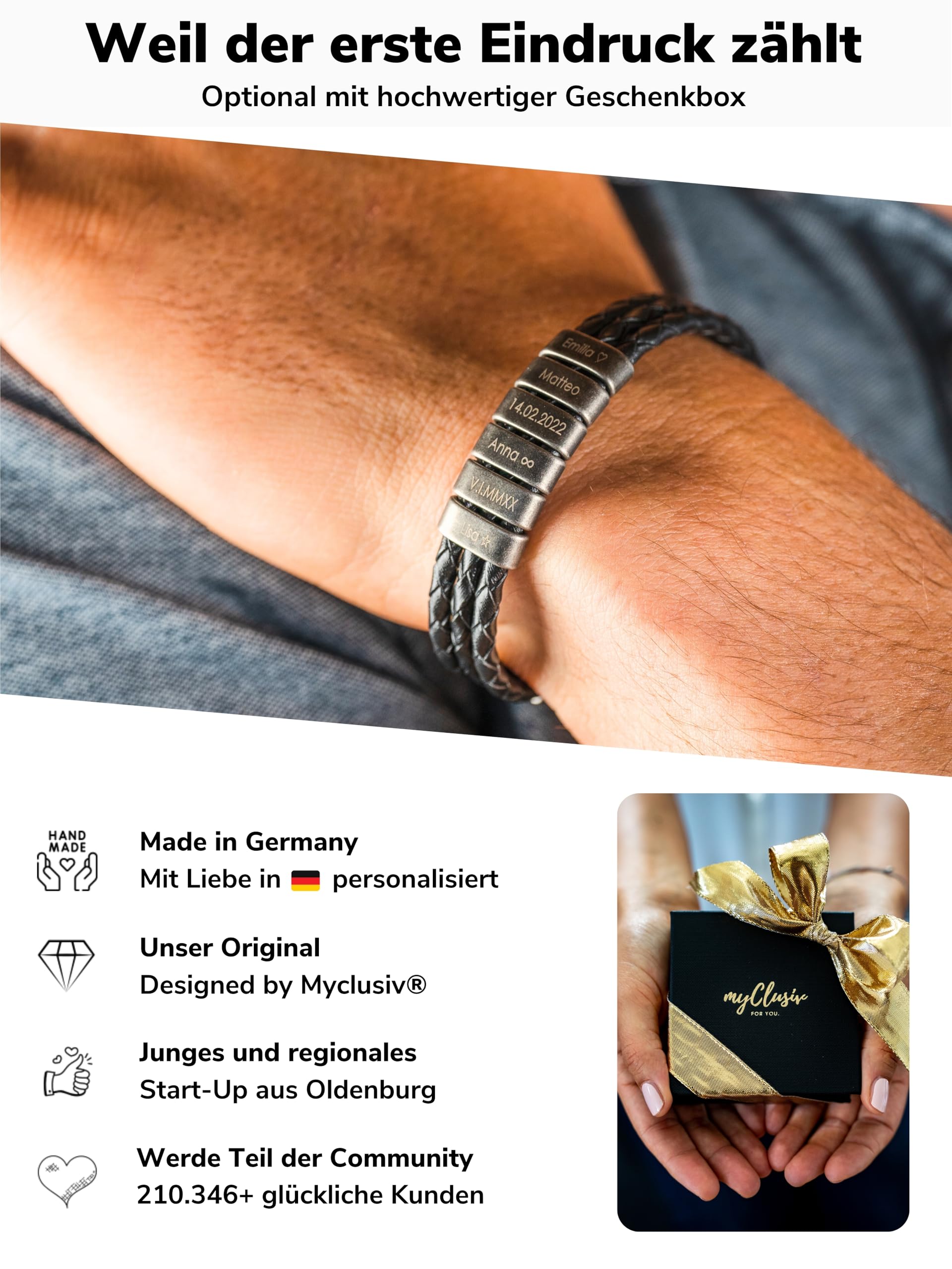 Personalisiertes Lederarmband für Herren mit Namen auf Oxid-Beads - Armband mit Gravur - Geschenk für Männer - Männerarmband - Geschenk für Papa