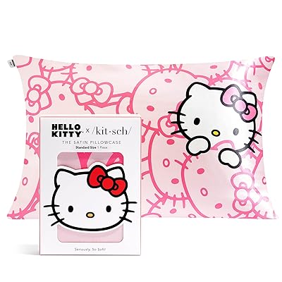 Kitsch x Hello Kitty (Pink Kitty Faces) - Satin Pillowcase with Zipper for Hair and Skin, Softer Than Silk Pillow Case, Cooling Pillow Cover, Machine Washable, Queen/Standard (19x26)