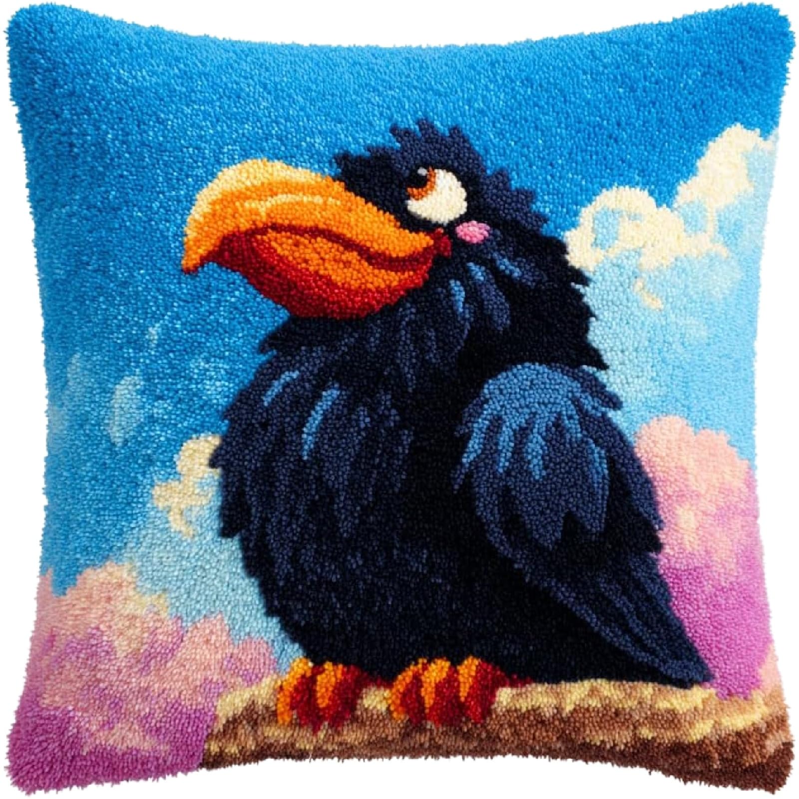 ZUHK Cute Pattern Latch Hook Pillow Kit 43x43cm - Needlework Embroidery for Begineer and Adults, fit for Sofa Cushion Decoration (Crow)