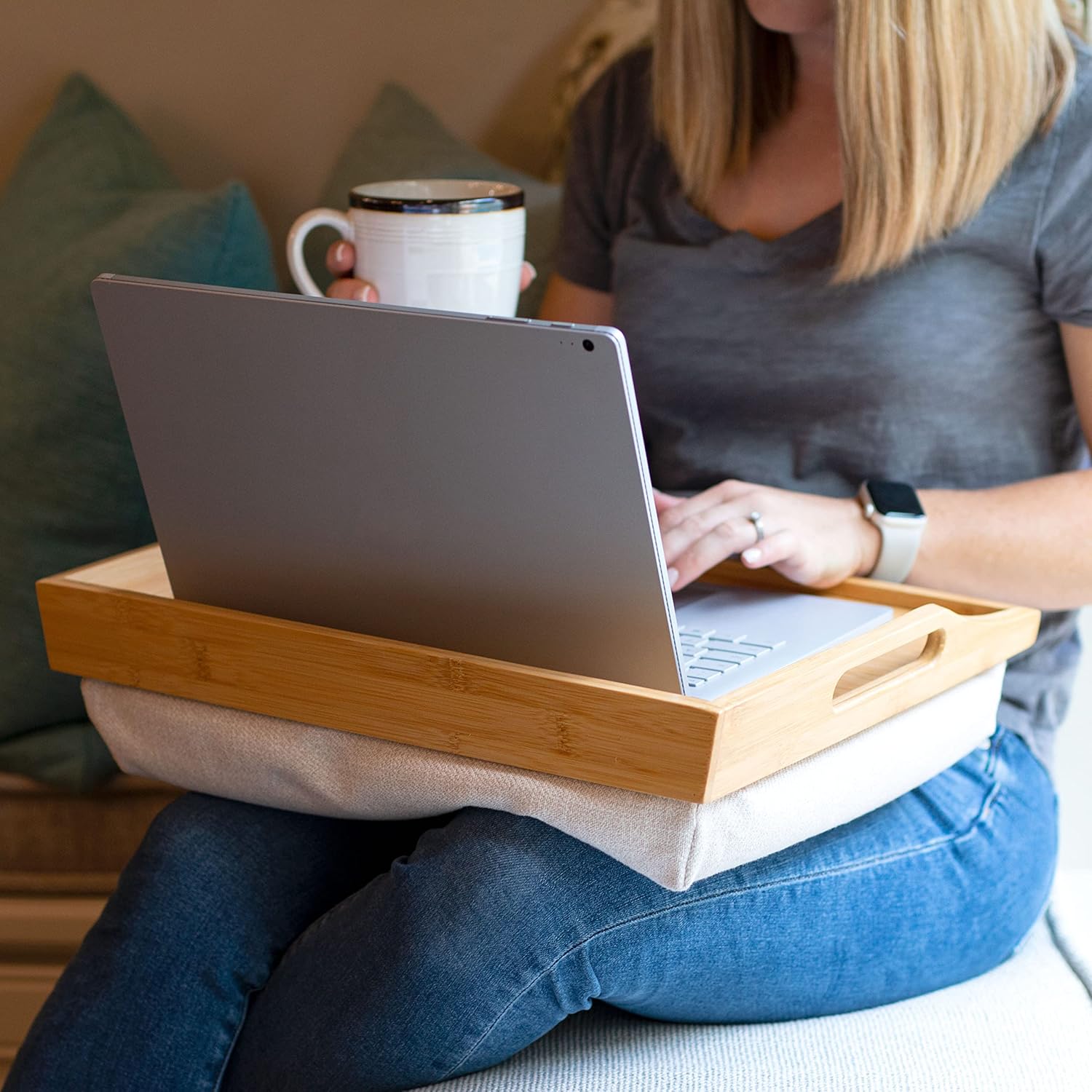 Natural Bamboo Lap Tray with Detachable Cushion
