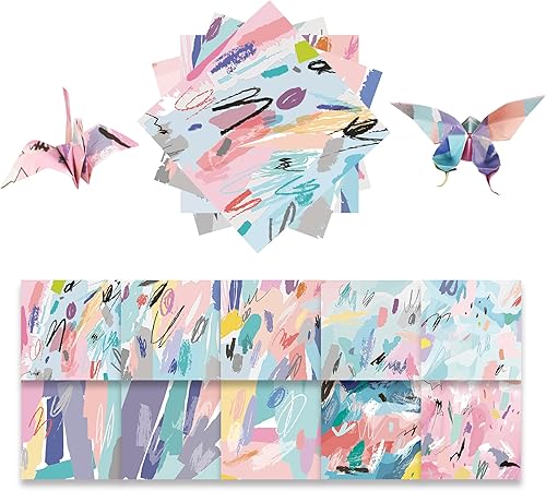 Vista 19 de Kit de papel de origami, 100 hojas de 2.47 oz/m², 6 pulgadas, cuadrados, de doble cara, 100 colores sólidos vívidos para manualidades a mano, papel