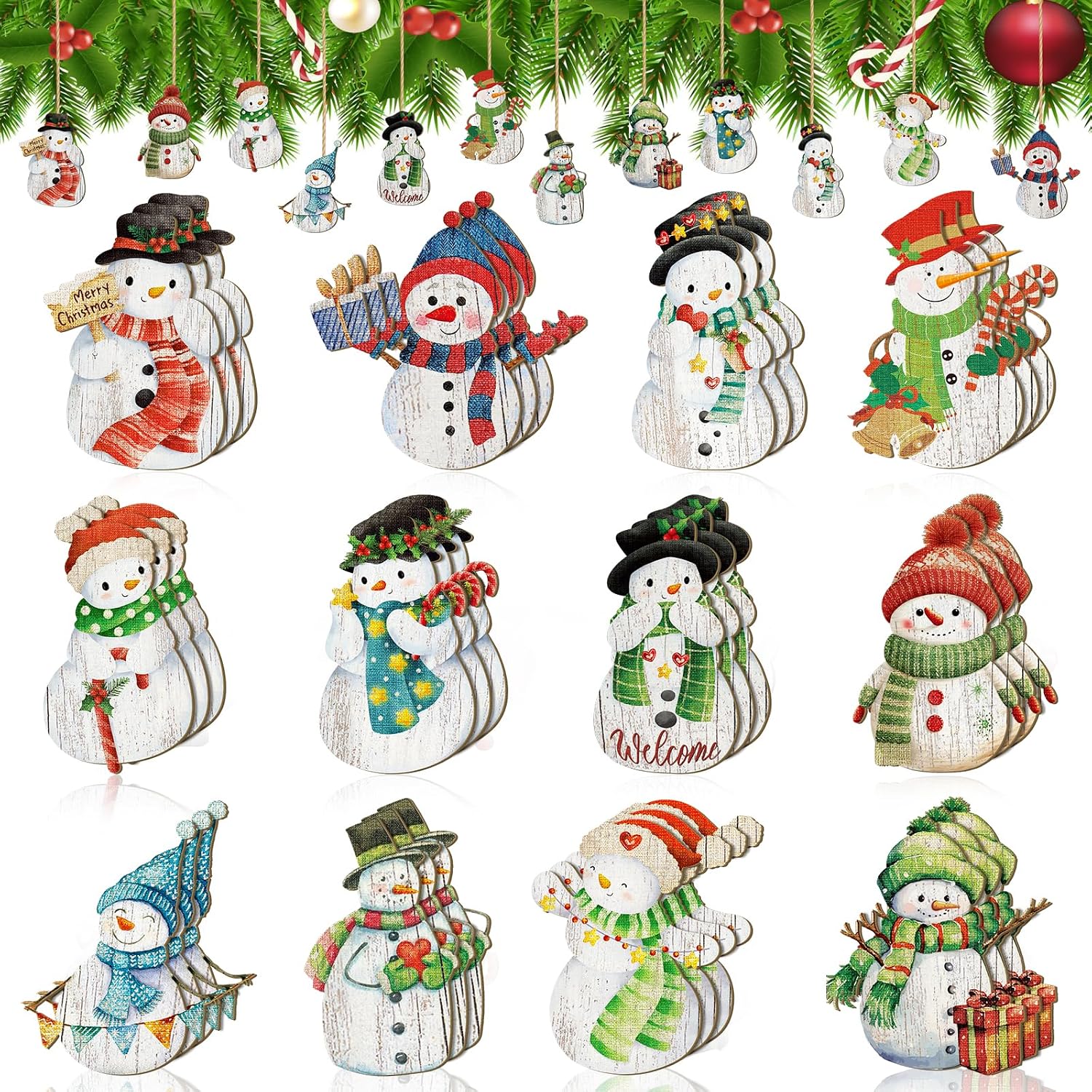 Huwena 36 Pcs Christmas Tree Ornaments Snowman Christmas Decor, Classic
