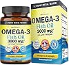 Aceite de Pescado Omega 3 Triple Fuerza 3000mg para Mujeres y Hombres, 90 Cápsulas Blandas | Suplemento de Omega 3 de Alta Potencia, Sabor Limón Sin Eructos - 2250mg de Ácidos Grasos Esenciales con DHA y EPA, Cápsula Blanda de Pescado Salvaje 90 Count (Paquete de 1) 1