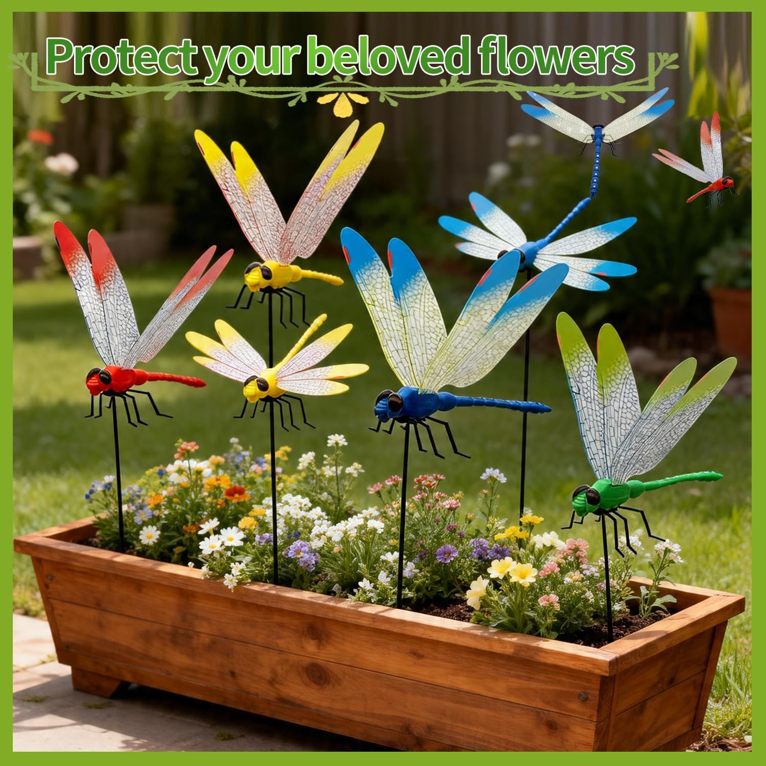 3D Dragonfly Garden Stakes 24 Pcs Outdoor Fake Dragonflies 4 Gradient Colors 5.5" Wide Realistic Dragonfly Wings with 9.8" Long Stakes PVC Material for Flower Patios Courtyards Ornaments image 5
