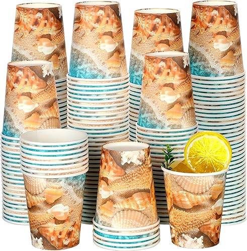 Umigy 100 vasos de papel desechables de 8 onzas, vasos de papel desechables para baño, enjuague bucal, vasos desechables para fiestas de verano,
