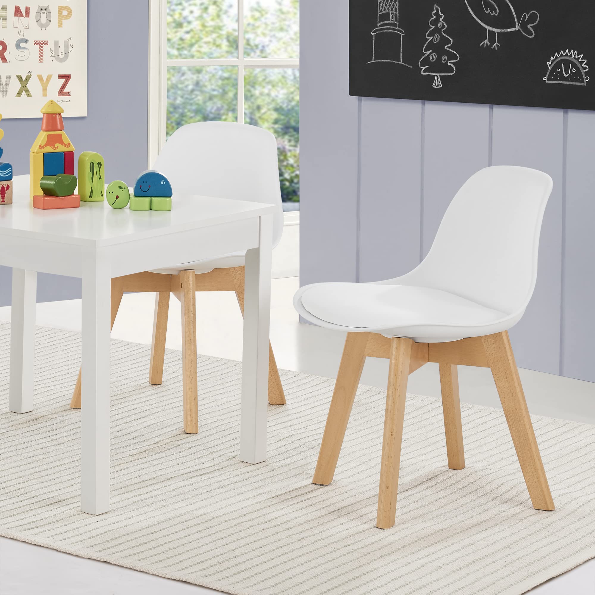 [en.casa] Set di 2 Sedie per Cameretta 2 Sedie per Bambini Altezza Seduta Imbottita 32 cm Mobili a Misura di Bimbi Sgabelli - Bianco
