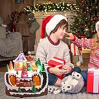 Vista 7 de WONDER GARDEN Casas de Pueblo de Navidad, Casa de Jengibre Iluminada Musicalmente con Edificios Navideños Coleccionables y Tren en Movimiento