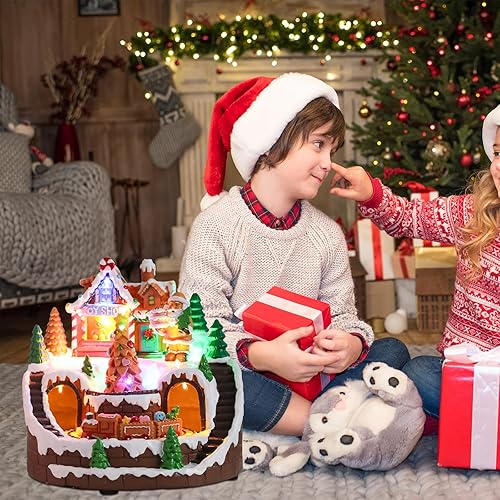 Miniatura 7 de WONDER GARDEN Casas de pueblo de Navidad, casa de pan de jengibre, decoración de mesa navideña, edificios coleccionables de Navidad con música y