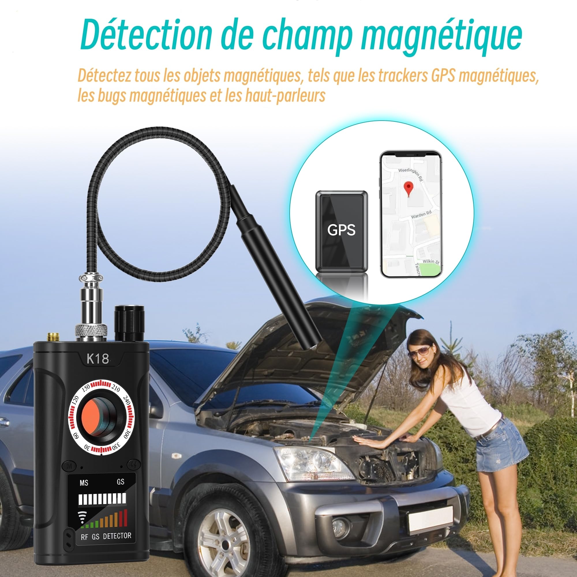 Détecteur Caméra Espion – Micro Espion Détecteur, Bug Détecteur RF sans Fil, Détecteur de Micros GPS, Scanner de Signal RF sans Fil, Détecteur pour Hôtel, Maison, Bureau