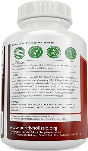 Miniatura 3 de Purely Holistic Cápsulas de canela de Ceilán 1500 mg, 225 cápsulas de canela veganas, suministro para 75 días (25% más porciones), suplemento de