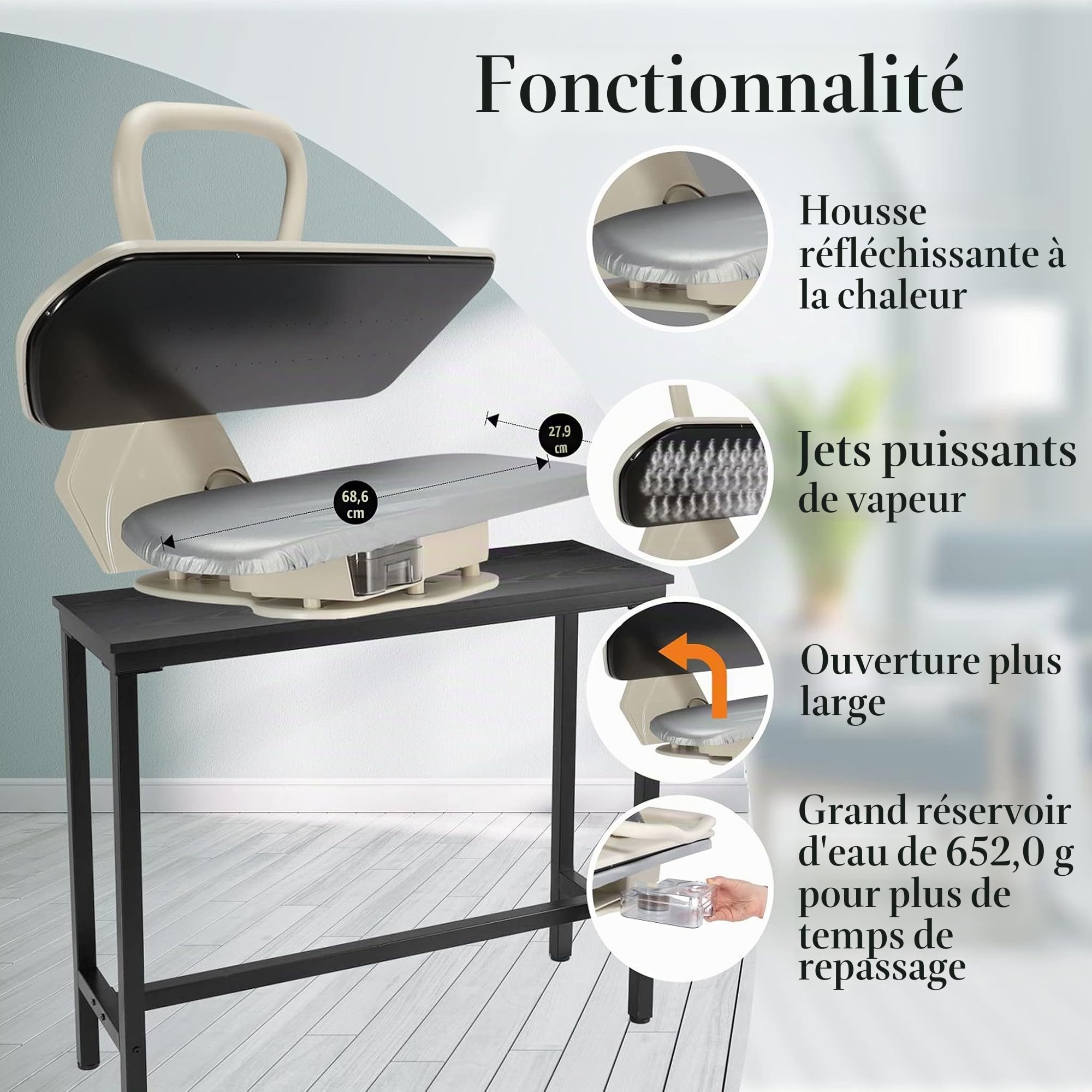 Speedypress Presse à Repasser à Vapeur 71HD-Argent/Noir 68cm avec Support