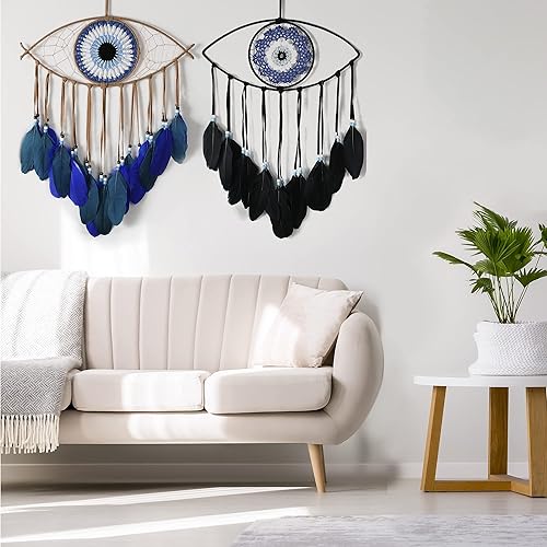 Miniatura 7 de Atrapasueños de mal de ojo, 2 atrapasueños de mal de ojo en azul, verde y negro Prue para buena suerte para el hogar, oficina, dormitorio,