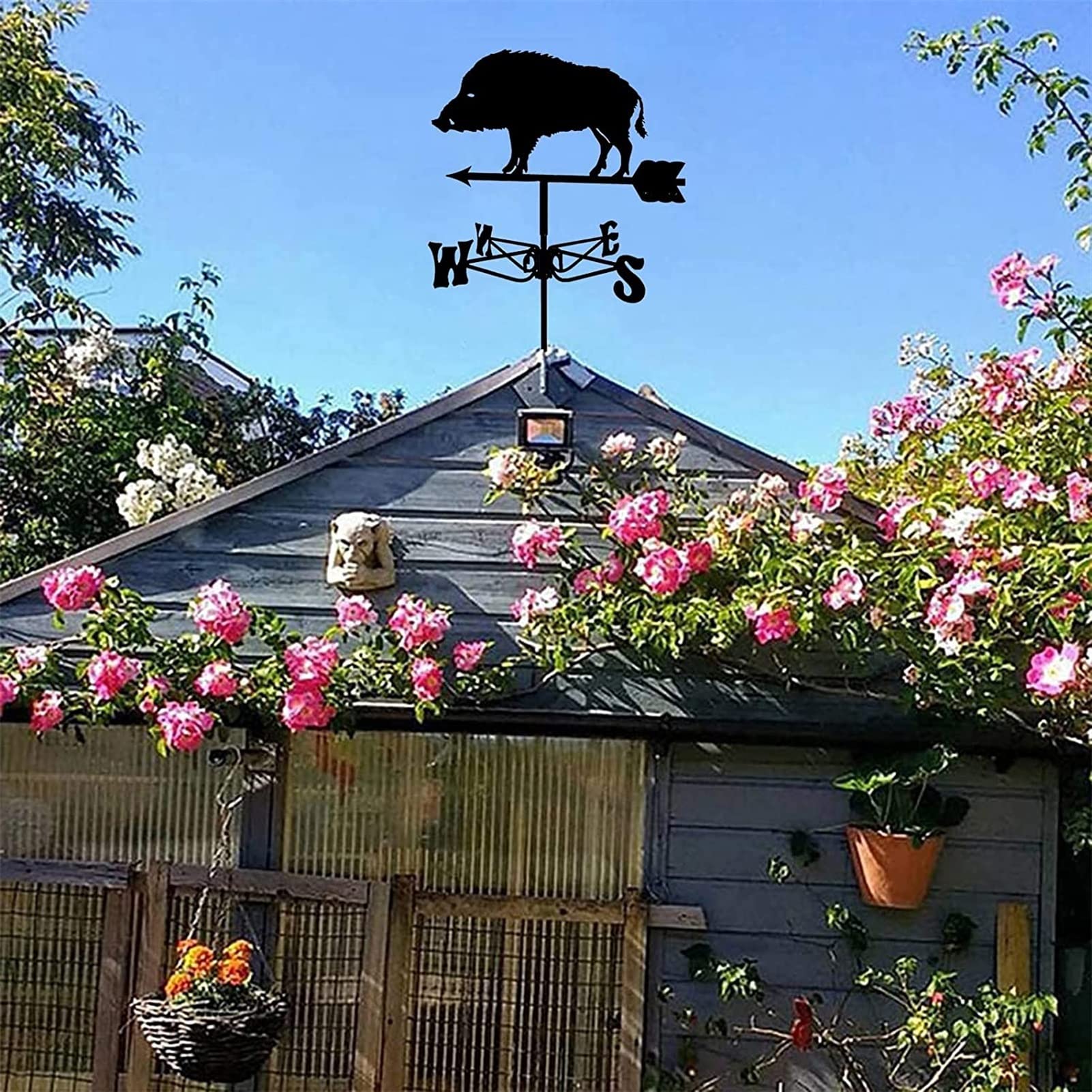 Girouette Animale rétro Durable en Acier Inoxydable en Forme de Sanglier Indicateur de Direction du Vent Outil de Mesure de la Maison - Cadeau pour Le Jardin et l'extérieur