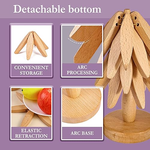 Miniatura 4 de Salvamanteles de madera, arte de árbol para posavasos de madera, juego de 3, almohadillas calientes plegables anti-calor, agarraderas de cocina,