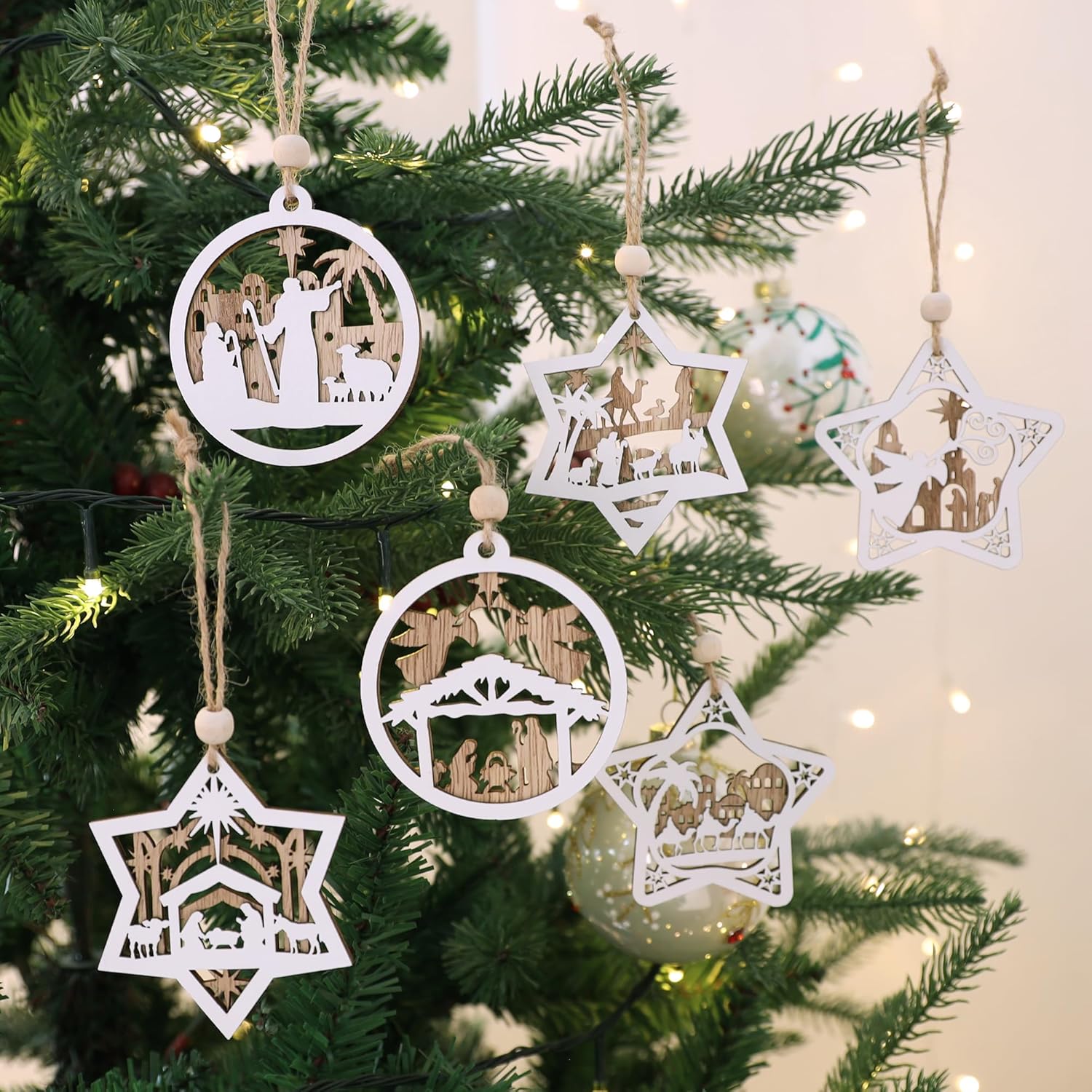 18Pcs Nativity Christmas Tree Ornaments Set, Wooden Nativity Scene Ornament, Religious Gift for Christian Family Christmas Decoration - Image 2