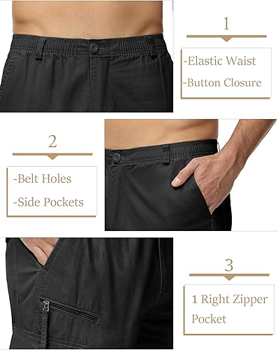 Miniatura 4 de Pantalones cortos de carga para hombre de Magcomsen, con 7 bolsillos, de sarga, de algodón, pantalones cortos de trabajo tácticos, cintura elástica