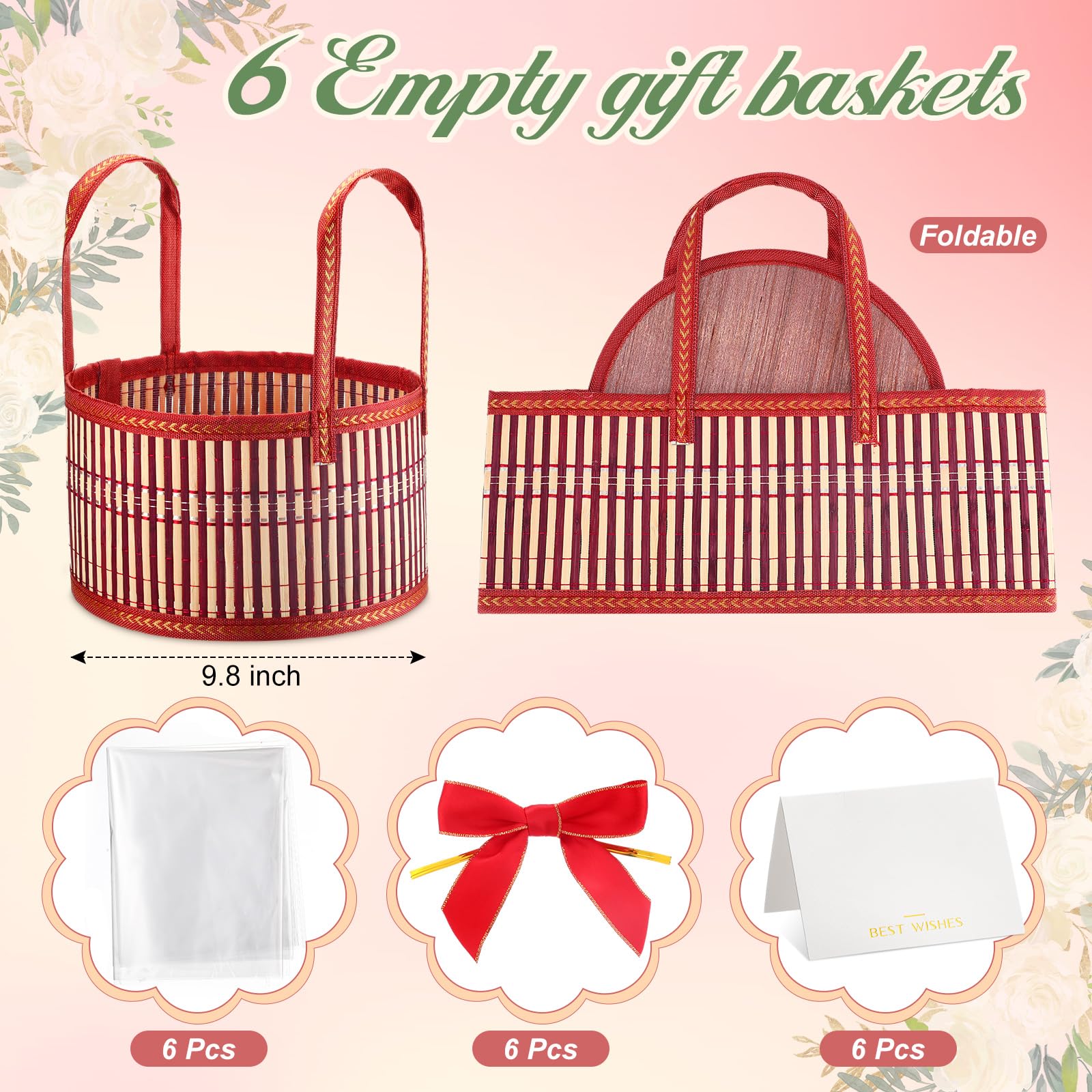 Weysat Geschenkkörbe für Geschenke, leer, stabil, groß, gewebter Bambus-Geschenkkorb-Set mit Griff, Wickeltasche, Schleife, Karte zum Befüllen für Weihnachten, Einweihungsparty, Babyparty, Geburtstag