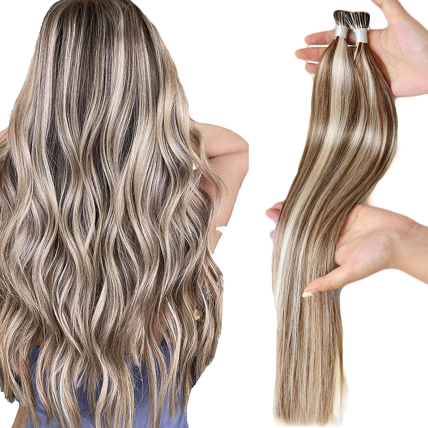 Microlinks Hair Extensions 16 Inch Wavy Micro Link Human Hair Loop Body Wave Real Human Hair Color #1B Off Black Micro Beads Hair Extensions Human Hair 50s/50g