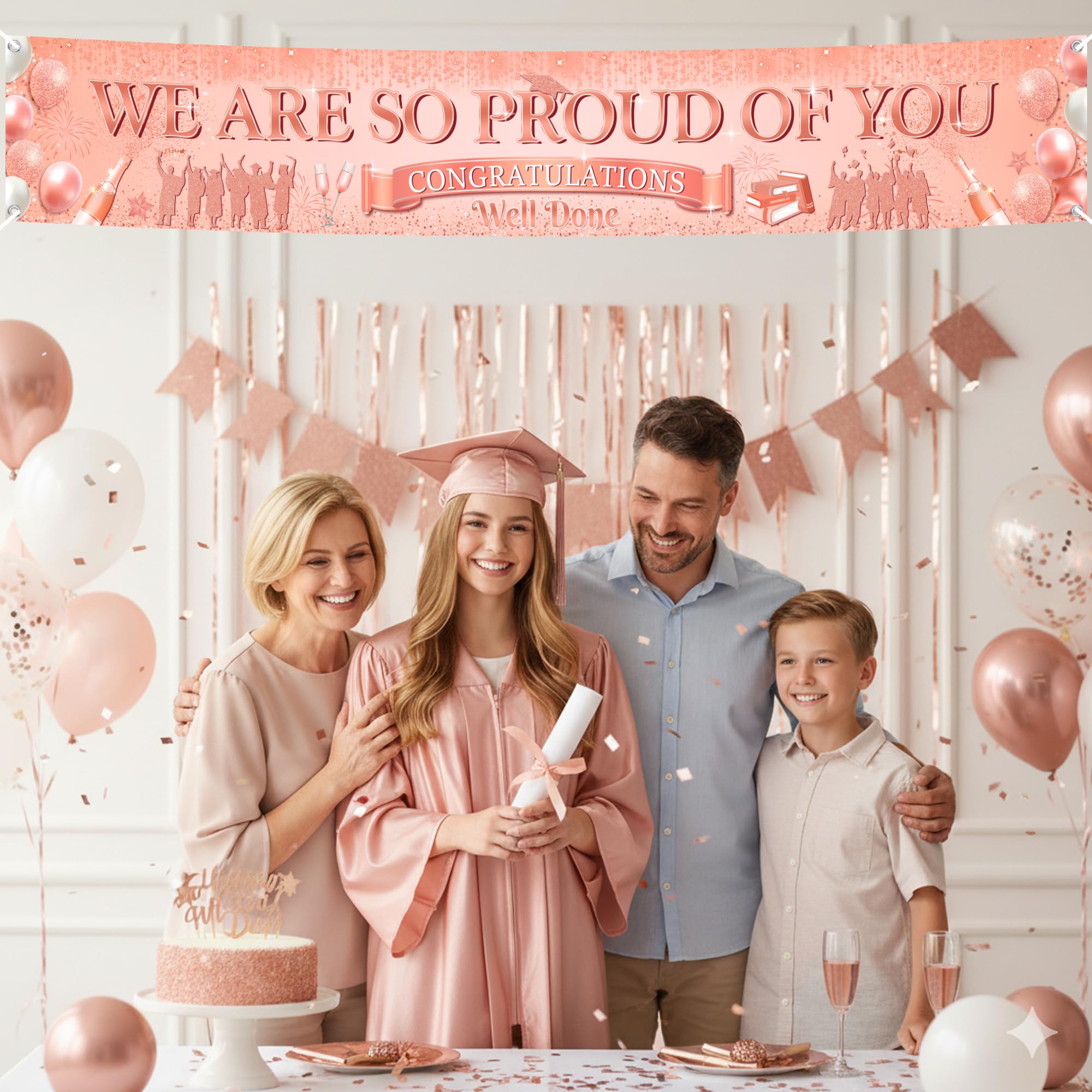 Flerramao Congratulations Banner Graduation Decorations, We Are So Proud of You Rose Gold Yard Banner - Image 7
