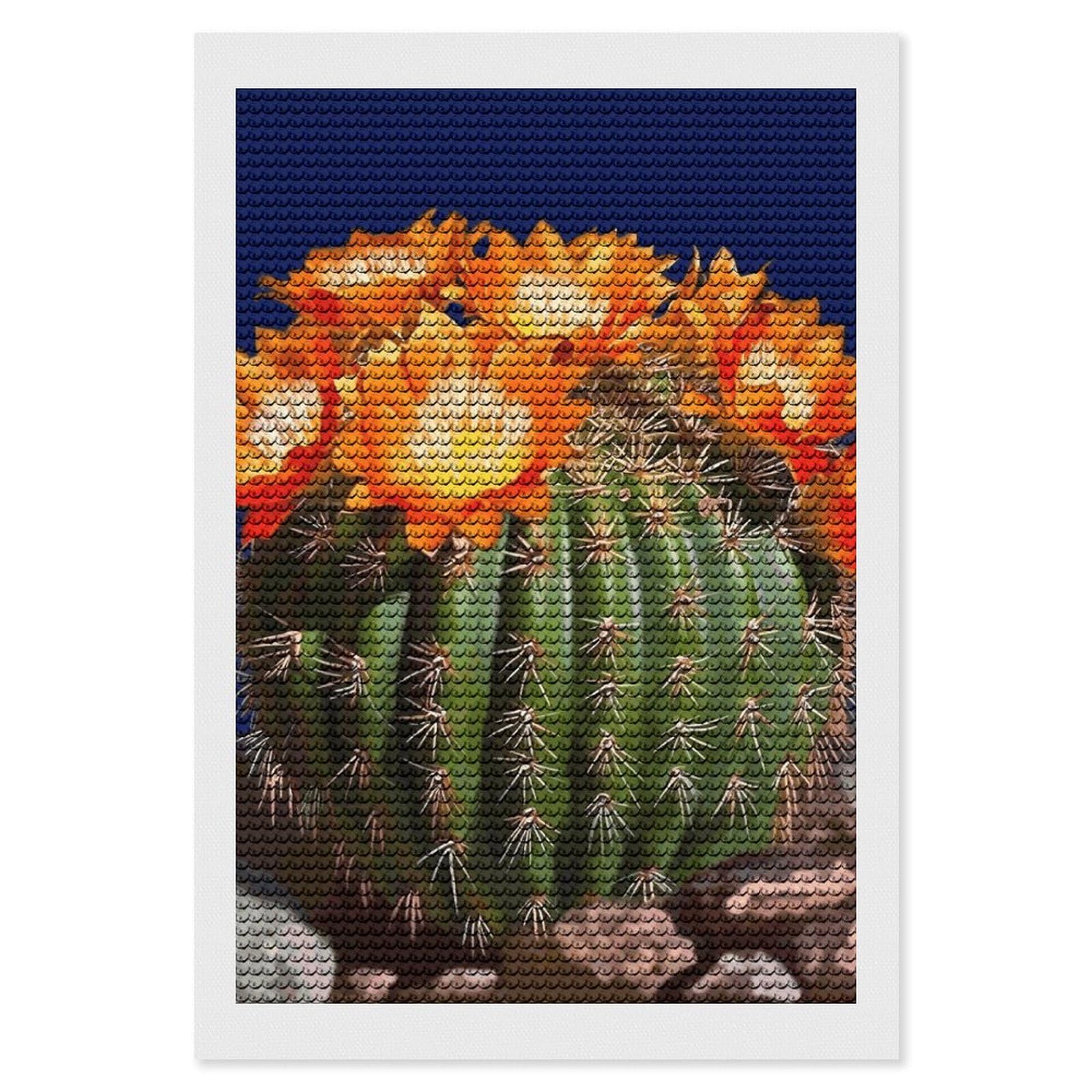 NONHAI Diamond Painting Kits for Adults - DIY Diamond Art Kits for Beginners - Full 5D Paint Drill Diamond Dots Paintings- Blooming Barrel Cactus Diamonds Pictures Gem Art and Craft Wall Decor 8"x12"