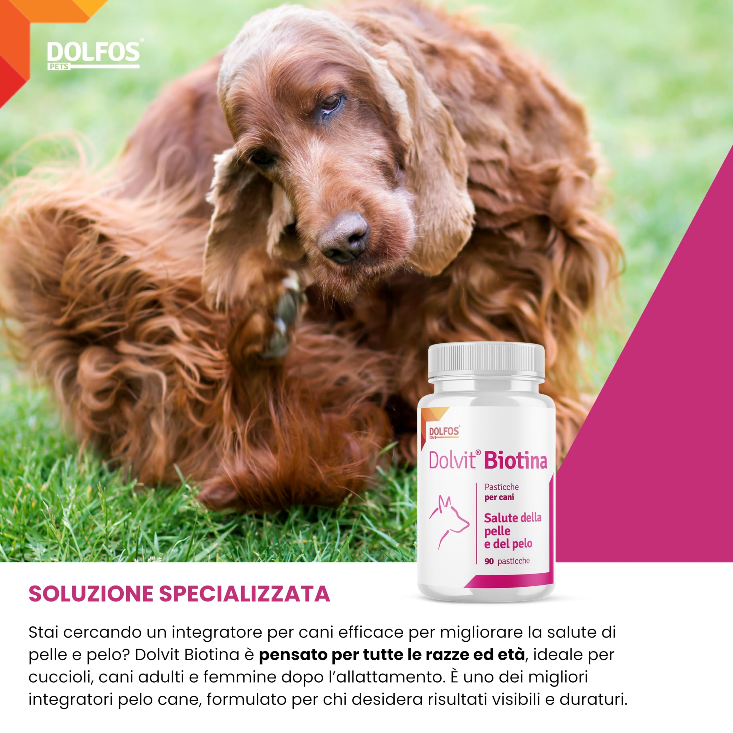 Dolfos Dolvit Biotina - Integratore per il pelo e la Pelle del Cane - Cura la perdita del pelo - Favorisce la lucidità