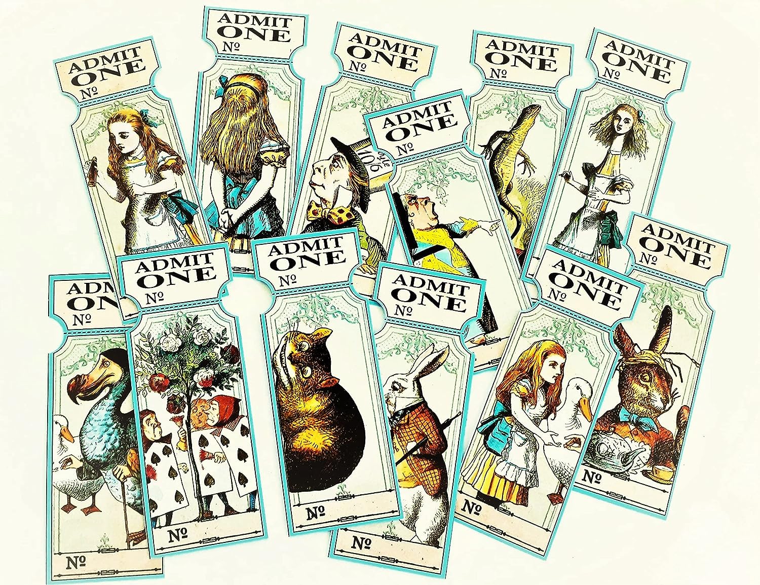 Alice in Wonderland Admit One Party Admission Tickets - Pack of 12 - Size 10cm x 3.8cm Glossy Finish Prop/Decorations
