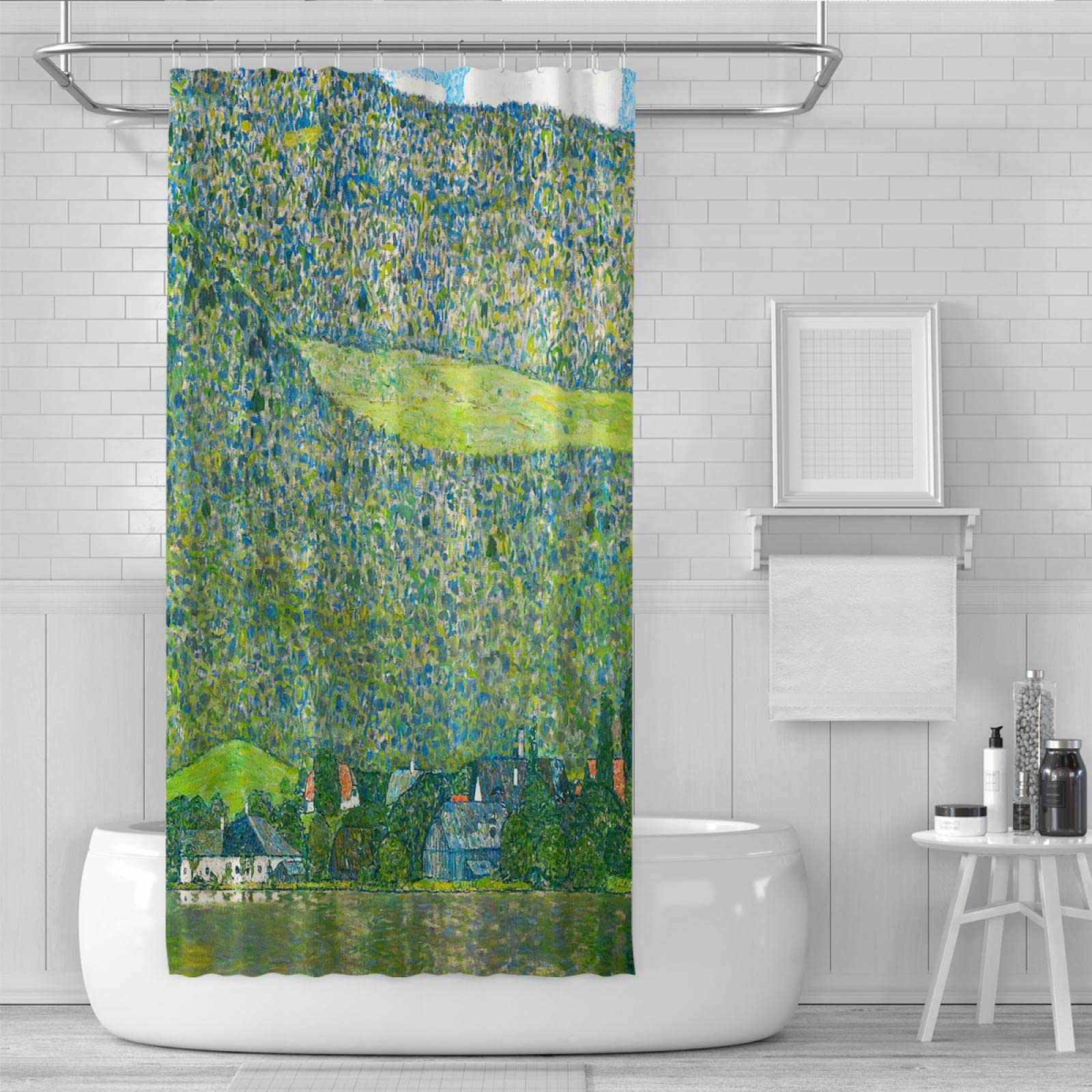 Impresión Cortinas de Ducha de Paisaje Verde Gustav Klimt Cortina de baño Cortina de baño separada húmeda y Seca Cortinas de baño de baño Easy Care W150xL200cm