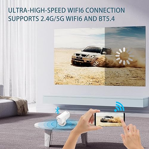Miniatura 6 de Mini proyector con WiFi y Bluetooth, proyector inteligente portátil con rotación de 180, proyector de película pequeña 4K 1080P Full HD, compatible