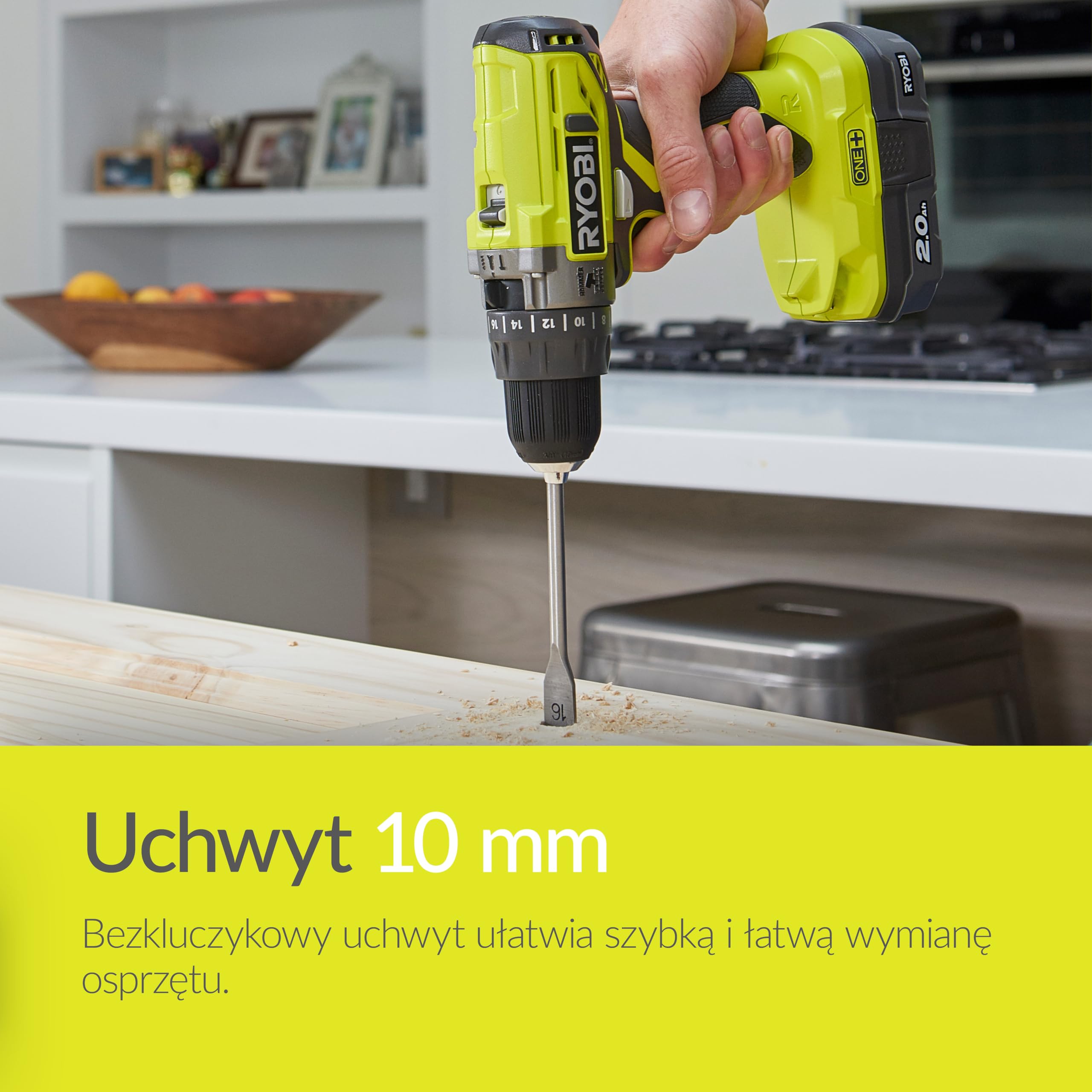 Ryobi Wiertarko-Wkrętarka Udarowa 18 V, R18PD2-242S, Moment Obrotowy 40 Nm, 2 Biegi 0-400/0-1350 obr/min., Max Liczba Udarów 21600/min, Bezkluczykowy Uchwyt Wiertarski 10 mm, Wbudowana Lampka LED