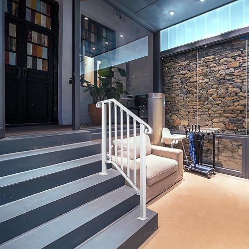 Vista 34 de Pasamanos ajustables para escalones al aire libre, pasamanos #4 para 4 o 5 escalones, pasamanos de hierro forjado mate, riel de escalera con kit