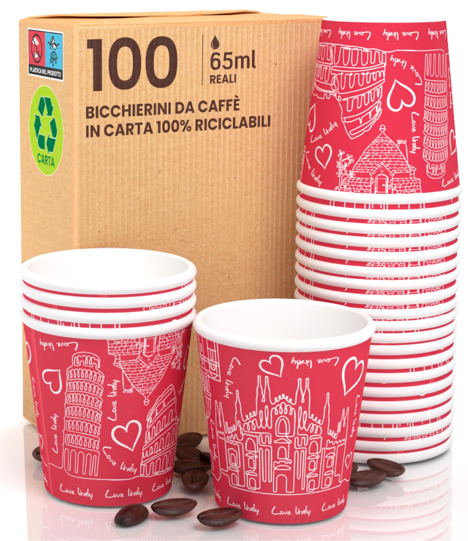 Pack 100 Bicchierini Di Carta Per Caffè Monouso 75ml Colorati Biodegradabili - Foto 6