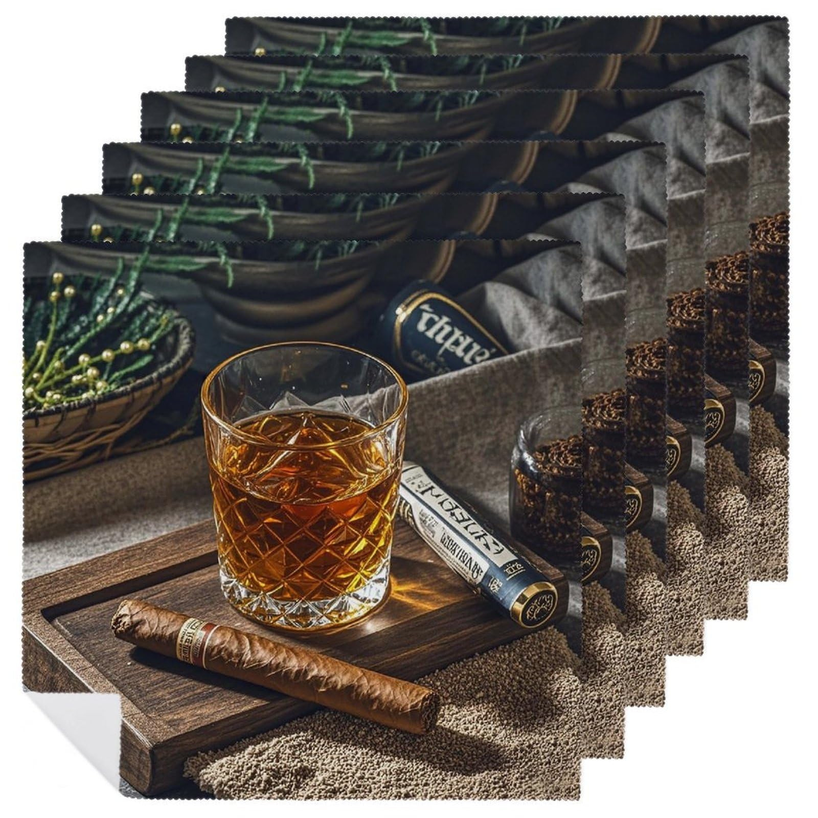 Cloth Napkins Durable Dinner Napkin Soft Absorbent Table Napkin Set of 6 PCS Cigar & Whiskey Kitchen Placemats Reusable Washable Napkins for Parties Restaurant Wedding Hotel