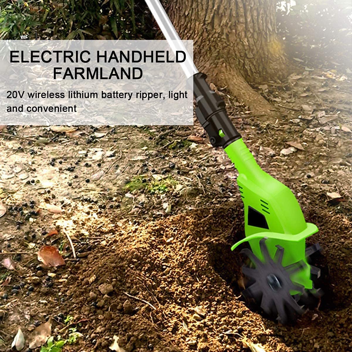 Motoculteur de Jardin, motoculteur électrique, poignée réglable, motoculteur Bon marché 20 V, Largeur de Travail 10 cm, Profondeur 25 cm, Lames rotatives en Acier Inoxydable