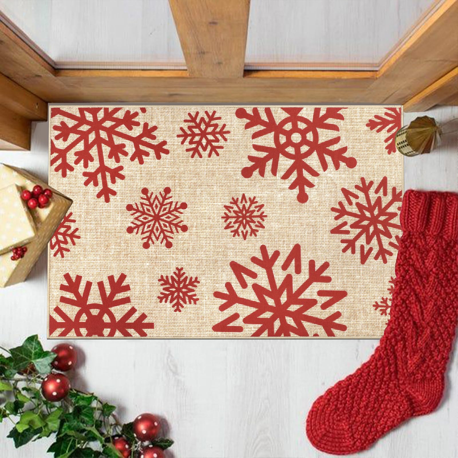 Enyhom Weihnachten Groß Schmutzfangmatte 80 x 120 cm, rutschfeste Maschinenwaschbare Schneeflocken Fußmatte Türmatte Fußabstreifer für Eingang, Haustür & Flur Dekoration